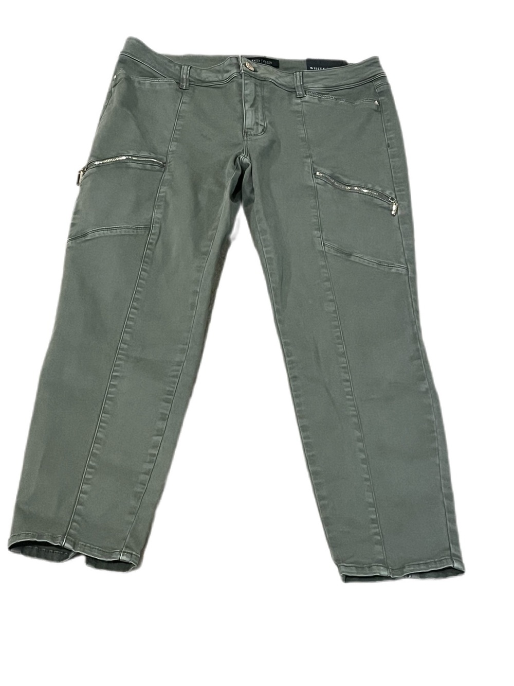 WHBM White House Black Market Pale Olive Moto Cropped Jeans, NWT -Saint Honore